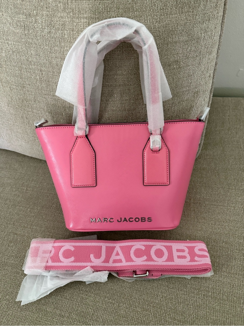 Marc Jacobs Hot Pink Leather Tote with Logo Strap